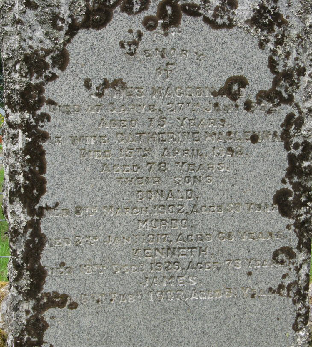 Photo of headstones/Catherine McLennan died 1902 Kinlochluichart MI Garve Old